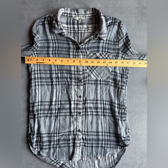 Lucky Brand Striped Button Up Plaid Shirt Womens SZ SP Blue Gauze 100% Cotton - Picture 7 of 8